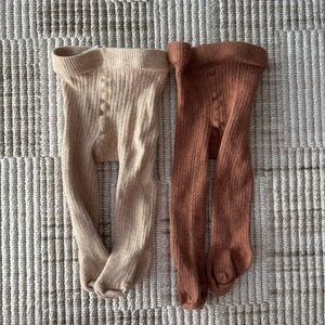 Zara Ribbed Knit Tights Set in Beige and Brown